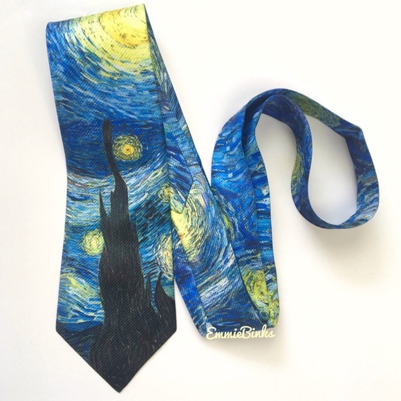 New Art Inspired Starry Night Unisex Necktie / Van Gogh Painting Neck Tie - Picture 9 of 13
